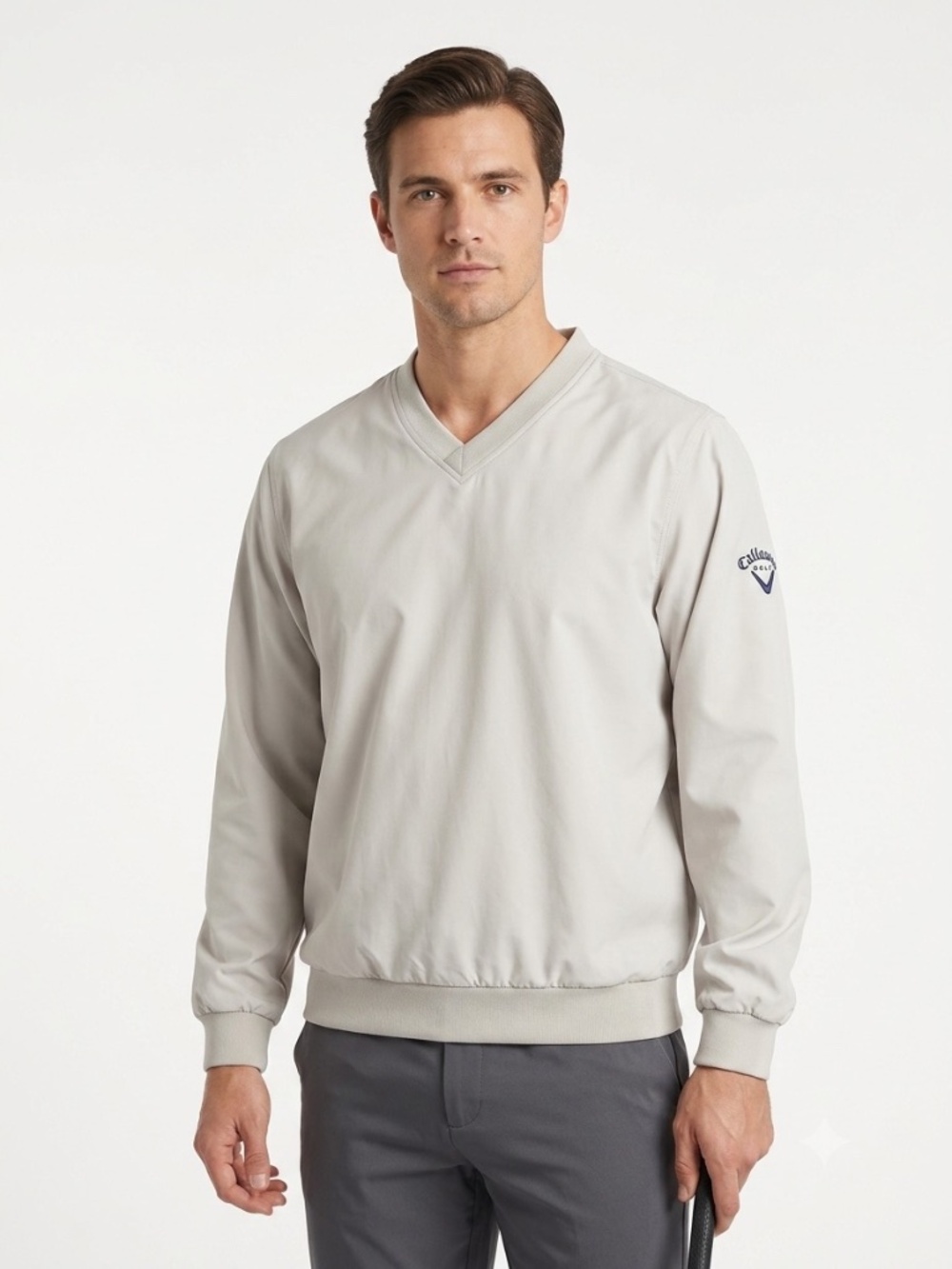 Callaway Golf Windbreaker Pullover Beige Cream V-Neck Sport Microfiber M Preppy
